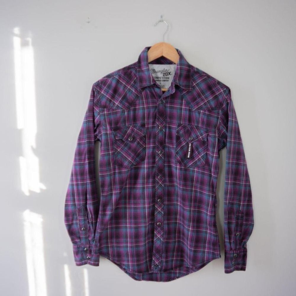Wrangler Purple Magenta Plaid 20x Competition Pearl Snap Western Rodeo Shirt